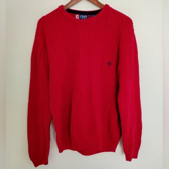 Chaps Sweater Mens Medium Red Embroidered Logo Cotton Comfy Casual Blokecore - Picture 1 of 7